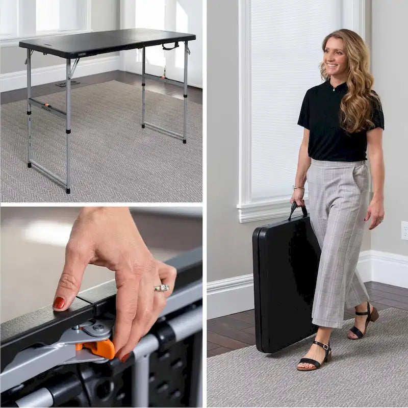 4-Foot Fold-In-Half Adjustable Table, Black (Light Commercial)