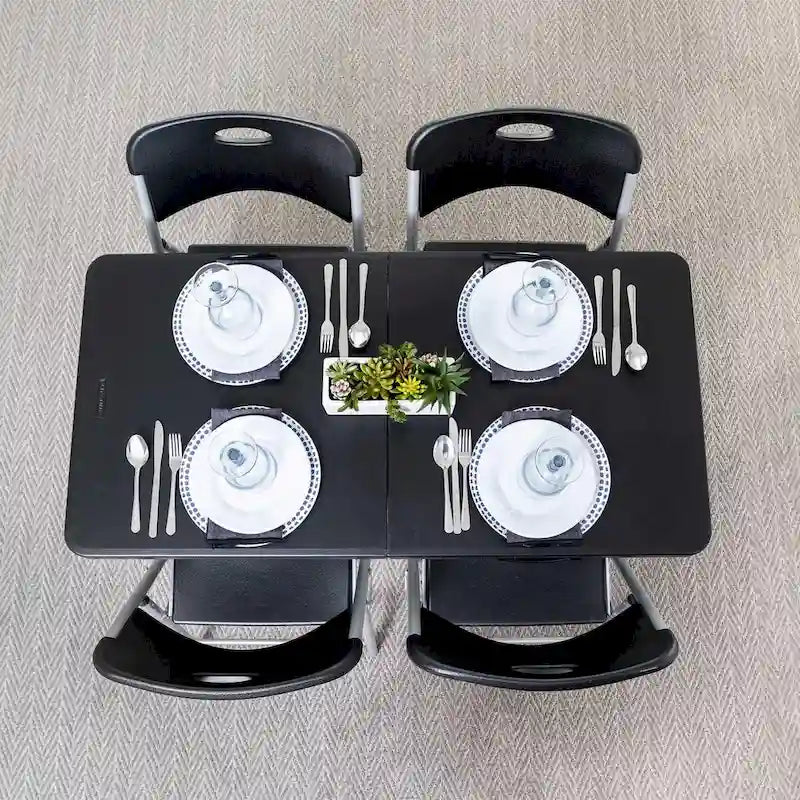 4-Foot Fold-In-Half Adjustable Table, Black (Light Commercial)