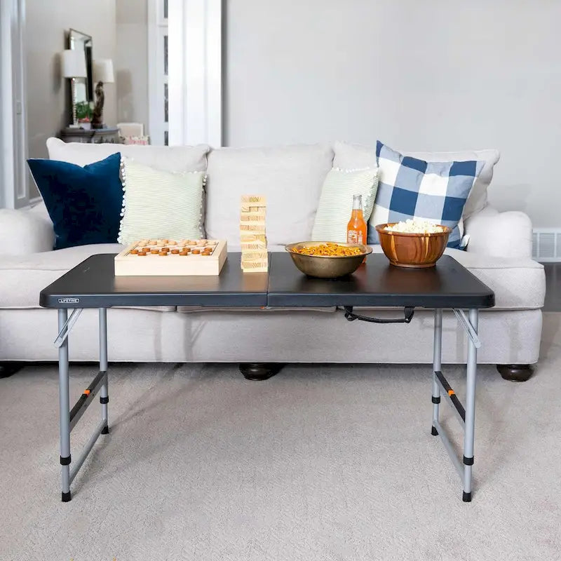 4-Foot Fold-In-Half Adjustable Table, Black (Light Commercial)