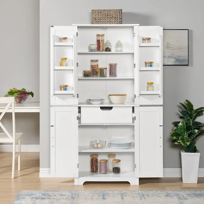 67 Tall MDF 4-door Bathroom Storage Cabinet with Adjustable Shelves - 28 X 67