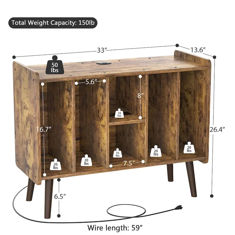 Record Player Stand with Power Outlet and USB Ports, Vinyl Record Storage Table,Vinyl Holder Display Shelf