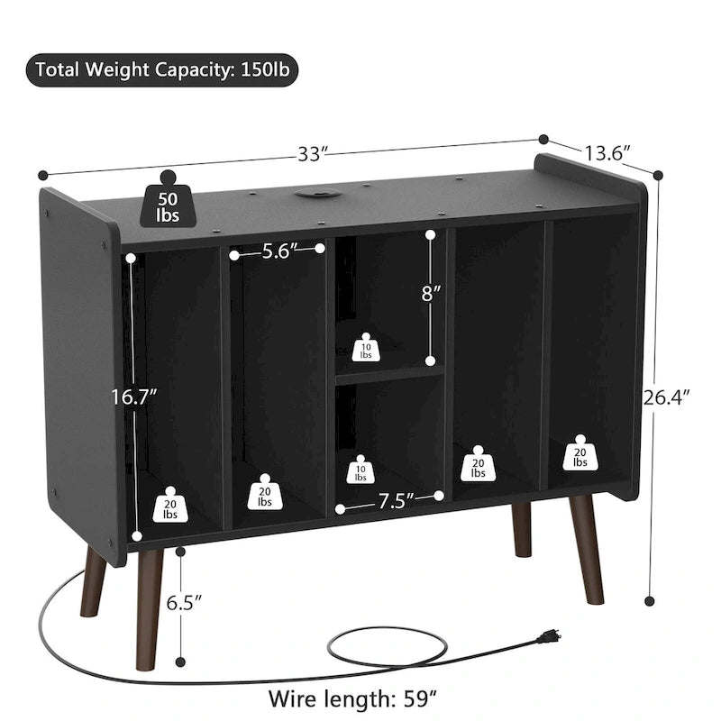 Record Player Stand with Power Outlet and USB Ports, Vinyl Record Storage Table,Vinyl Holder Display Shelf