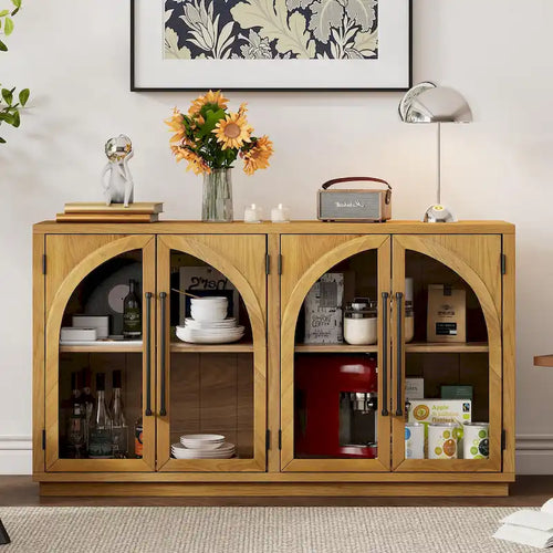 60 buffets de ferme vintage à 4 portes avec grande capacité de rangement, poignées en métal et étagères réglables