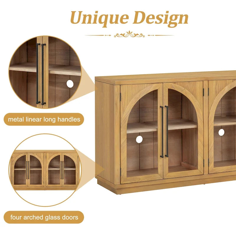 60 Farmhouse 4-Door Large Storage Vintage Sideboard with Metal Handles and Adjustable Shelves