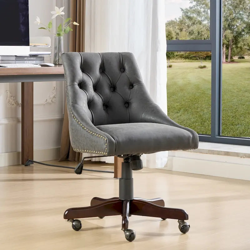 Fauteuil de bureau à domicile en tissu à motif peau de mouton de style rétro médiéval avec fonctions de levage, de pivotement et d'inclinaison